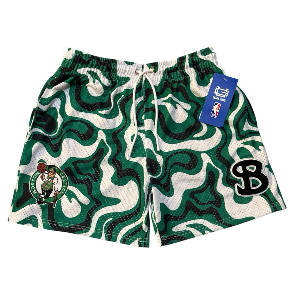 BKTSQD Ultra Game NBA Boston Celtics Mesh Shorts Gym Camo Green White Large NWT